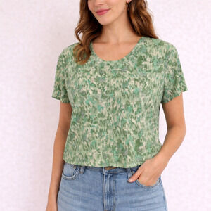 Anthropologie Pilcro Green Motif Cotton Slub Cropped Tee - Size Small